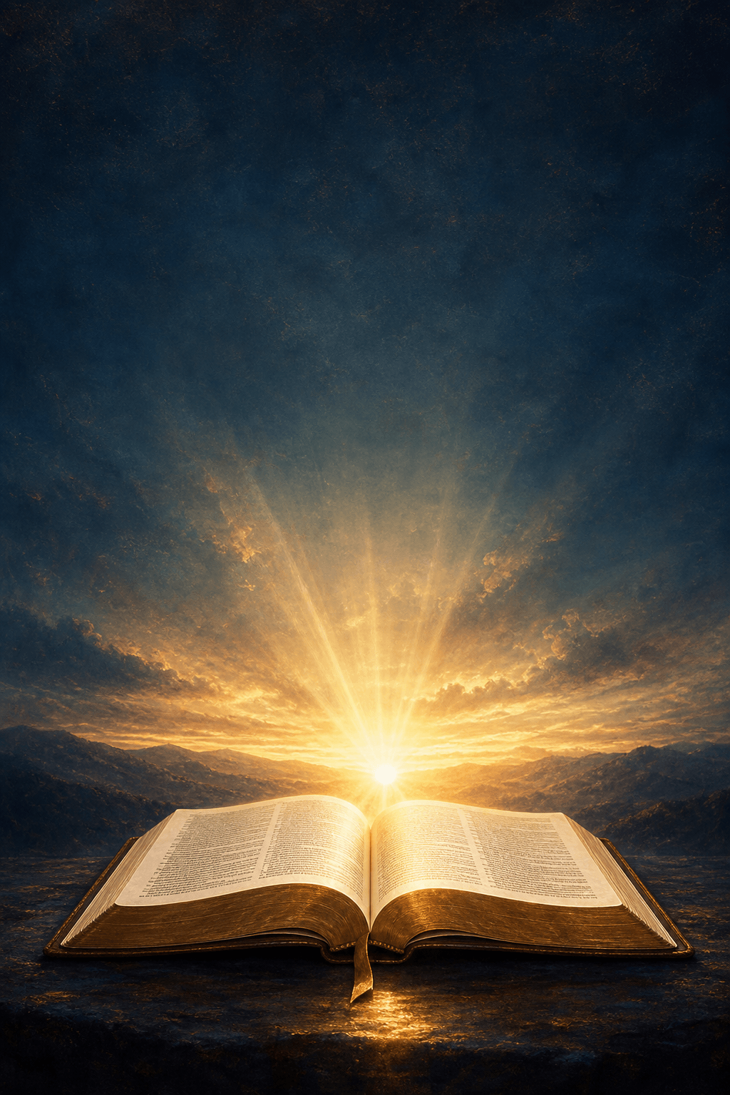An open Bible illuminated by warm light